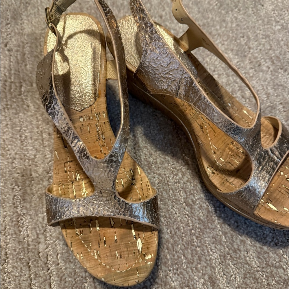 Metallic Cork Wedge Sandals